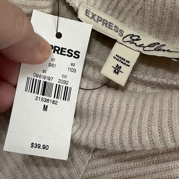 Express Sweater M Knit Top Ribbed Long Sleeve Tie Front Knot Turtleneck NEW - Picture 5 of 10